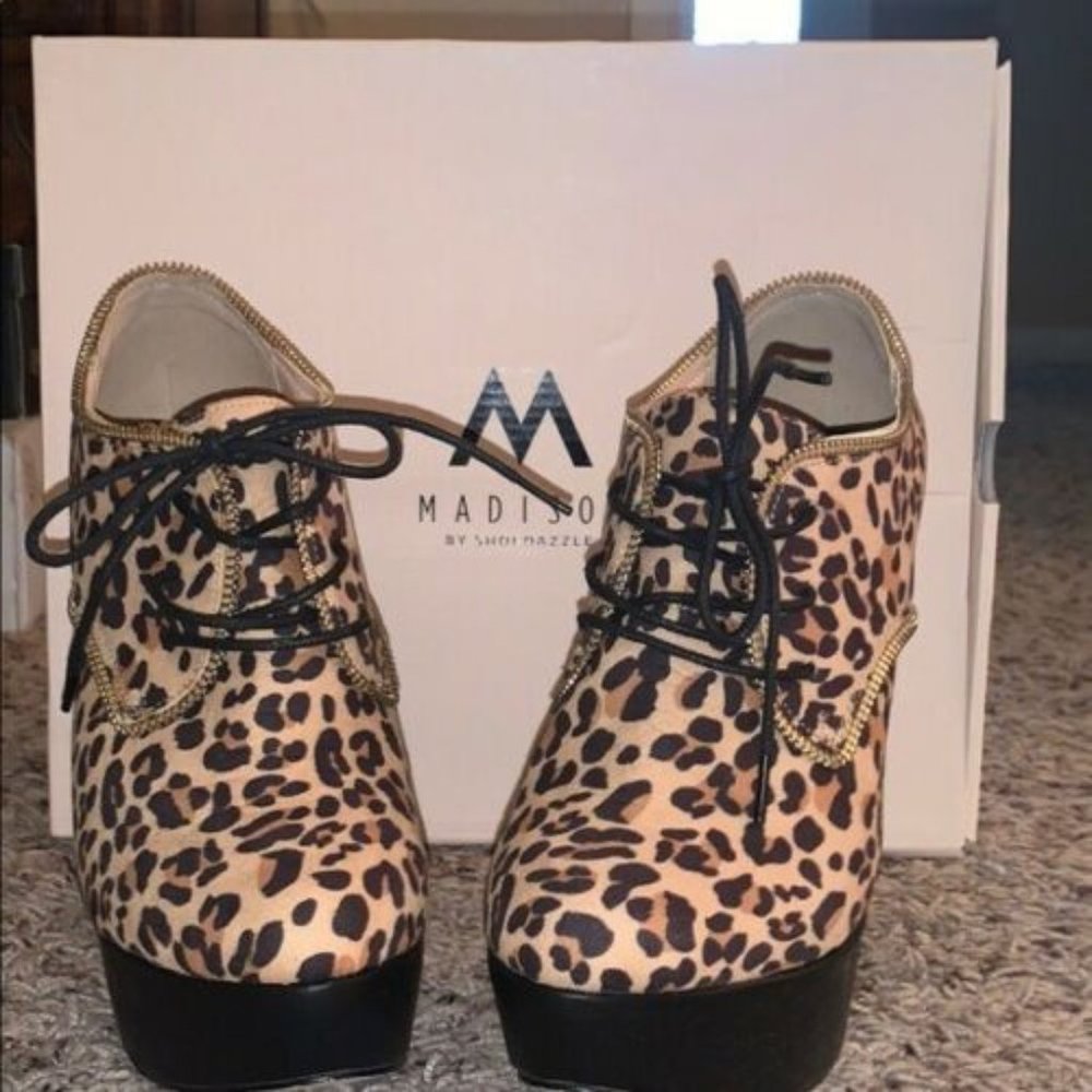 Madison - Roxana Suede Leopard Platform Heel Booties w/ Zippers US:7.5